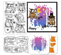 GLOBLELAND Tampon en Silicone Transparent avec Motif de Hibou Drôle et Découpe en Métal D'Animaux de Dessins Animés pour des Projets de Peinture Sur Bois dans la Forêt Pochoirs pour la Fabrication