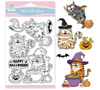GLOBLELAND Tampon Transparent Chat Comique Halloween Citrouille Tampon Silicone pour Scrapbooking Carte DIY Journaling