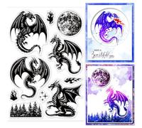 GLOBLELAND Tampon Transparent Dragon de Feu Phase Lunaire Tampons en Caoutchouc Transparent Forêt Tampons en Silicone pour Bricolage Scrapbooking Album Photo Cartes Décoratives 6.3x4.33 pouce