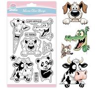 GLOBLELAND Tampon Transparent Drôle Animaux qui Espionnent pour Scrapbooking Dessin Animé Vache Chien Panda Girafe Tampon Transparent pour la Création de Cartes Bricolage Gaufrage Journaling