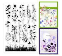 GLOBLELAND Tampon Transparent en Forme de Prairie de Fleurs Sauvages Tampons en Caoutchouc Transparent en Silicone pour Bricolage Scrapbooking Album Photo Cartes Décoratives 6.3x4.33 Pouce