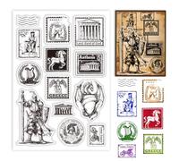 GLOBLELAND Tampon Transparent Timbres Poste du Moyen Âge Chevalier Dragon Tampon en Silicone Sceaux Billet de Construction de Cheval Timbres Transparents pour Bricolage Cartes de Scrapbooking