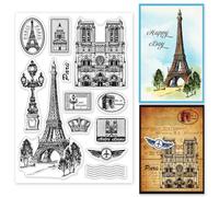 GLOBLELAND Tampon Transparent Tour de Paris Paris Notre Dame Tampons Transparent Cachet Postal Tampons en Silicone pour Bricolage Scrapbooking Album Photo Cartes 6.3x4.33 pouce