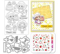 GLOBLELAND Tampons Clairs pour Gâteau de Fée Matrices de Découpe en PET Pochoirs pour la Fabrication de Cartes Tampon en Silicone pour Dessert aux Fraises Matrices de Découpe en Métal Pochoirs