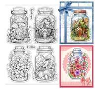 GLOBLELAND Tampons Transparents Bouteille Fleur pour la Fabrication de Cartes Champignon Oiseau Arbre Maison Silicone Tampon Transparent pour Scrapbooking