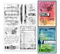 GLOBLELAND Tampons Transparents Cadre Vintage Note de Musique 5.9x8.3 Pouce Rétro Tache Fond Gaufrage Tampons Transparents en Silicone pour Bricolage Scrapbooking et Fabrication de Cartes