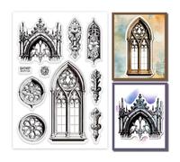 GLOBLELAND Tampons Transparents D'Architecture Gothique Rétro pour Scrapbooking Cathédrale Gothique Tampon Transparent en Silicone pour la Fabrication de Cartes Bricolage Journa