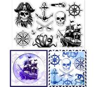 GLOBLELAND Tampons Transparents de Navigation Pirate Navires Pirates Capitaines Squelettes Tampons Transparents en Silicone pour Scrapbooking Cartes Fabrication