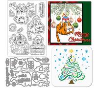 GLOBLELAND Tampons Transparents de Noël avec Chats Comiques Matrices de Découpe Pochoirs en PET pour la Fabrication de Cartes Décorations de Noël Tampons en Silicone Salutations en Métal Pochoirs