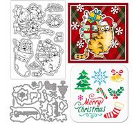 GLOBLELAND Tampons Transparents de Noël en Forme de Chat Matrices de Découpe Pochoirs de Peinture PET pour la Fabrication de Cartes Boîtes Cadeaux Tampons en Silicone Salutations en Métal Pochoirs