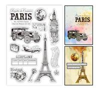 GLOBLELAND Tampons Transparents de Voyage à Paris Tampons Transparents en Silicone pour Tour de Paris Clocher pour Bricolage Scrapbooking et Création de Cartes Album Photo Journal 6.3x4.33 pouce