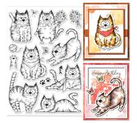 GLOBLELAND Tampons Transparents en Forme de Chat de Dessin Animé pour Scrapbooking Joli Chat Fleur Tampon en Silicone Tampon Transparent pour la Fabrication de Cartes 21x15cm