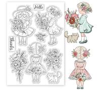 GLOBLELAND Tampons Transparents en Forme de Dame et de Fleur pour la Fabrication de Cartes Tampons Transparents en Silicone pour Bricolage Scrapbooking Album Photo Journal Décoration de la Maison