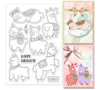 GLOBLELAND Tampons Transparents en Silicone Alpaga Coffret Cadeau Joyeux Anniversaire Tampons en Silicone Animaux de Dessin Animé Tampon Transparents pour Bricolage Scrapbooking Cartes Création