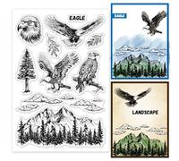 GLOBLELAND Tampons Transparents en Silicone avec Paysage D'Aigle Paysage de Montagne Forêt Feuilles Nuages Tampons Transparents pour Bricolage Scrapbooking Fabrication de Cartes Album Photo Journal