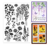 GLOBLELAND Tampons Transparents en Silicone avec Silhouette de Fleur pour Bricolage Scrapbooking Vigne Marguerite Papillon Tampons Transparents pour Fabrication de Cartes Album Photo Journal