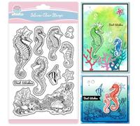 GLOBLELAND Tampons Transparents en Silicone Motif Hippocampe Corail pour Scrapbooking Poisson Étoile de Mer Bulles Tampons en Silicone pour la Fabrication de Cartes le Gaufrage le Journalisme