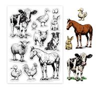 GLOBLELAND Tampons transparents en silicone pour animaux de la ferme - 21,1 x 14,7 cm - Vaches, oies, canards, coqs, chevaux - Pour bricolage, scrapbooking, fabrication de cartes