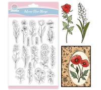 GLOBLELAND Tampons Transparents en Silicone pour Fleur Unique de Pissenlits pour la Fabrication de Carte Tampons Transparents en Silicone avec Mots " Bonjour Merci " pour Bricolage Scrapbooking