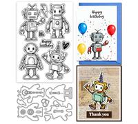 GLOBLELAND Tampons Transparents et Matrices de Découpe en Métal Représentant un Robot Mignon. Tampon Transparent en Forme de Cœur et D'Engrenage Idéal pour la Création de Cartes le Gaufrage et