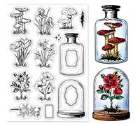 GLOBLELAND Tampons Transparents Fleurs Feuilles Bouteille pour DIY Scrapbooking Printemps Plantes Pot Plante Silicone Timbre Transparent Joints pour Journaux Cartes Décoratives Faire Album Photo