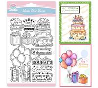 GLOBLELAND Tampons Transparents Gâteau D'Anniversaire Français Joyeux Anniversaire Tampon Transparent en Silicone Sceaux Ballon Boîte Cadeau D'Anniversaire pour Bricolage Cartes Scrapbooking