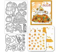 GLOBLELAND Tampons Transparents Gnôme D'Automne L'Action Grâce Découpe Formes Pochoirs en PET Sur Verre Feuille Citrouille Érable Tampons Découpe en Métal Salutations de L'Action de Grâce Pochoirs
