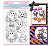 GLOBLELAND Tampons Transparents Halloween Fantômes Chats pour la Création de Cartes Spectres Tampon Transparents Citrouilles Tampons en Silicone Sceau pour Halloween DIY Scrapbooking Album Photo