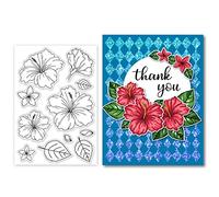 GLOBLELAND Tampons Transparents Hibiscus Fleur pour DIY Scrapbooking Plantes de Printemps Floraison Feuille Florale Silicone Tampon Transparent Joints pour Journaux Cartes Décoratives