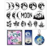 GLOBLELAND Tampons Transparents Lune pour DIY Scrapbooking Décor Phases de Lune Lune Montagnes d'Automne Feuilles d'Érable Tampons en Silicone Transparent pour Cartes Décor d'Album Photo