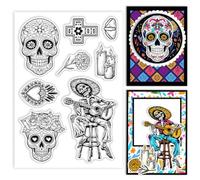 GLOBLELAND Tampons Transparents Motif Squelette Jour des Morts Tampon Transparents Soucis Tampons en Silicone pour Album Photo Bricolage Scrapbooking Fabrication Cartes6.3x4.33 pouce