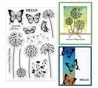 GLOBLELAND Tampons Transparents Papillon Pissenlit pour DIY Scrapbooking Fleur Sauvage Silhouette Tampons Transparent en Silicone pour Cartes Fabrication Photo Journal Décoration