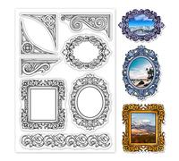 GLOBLELAND Tampons Transparents pour Cadre et Coin rétro pour Scrapbooking Décor Bordures baroques architecturales de Style européen Tampons en Silicone Transparent pour Cartes Décor d'album Photo