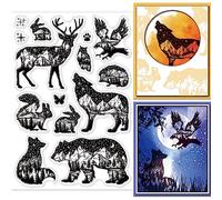 GLOBLELAND Tampons Transparents Silhouette Thème Animal Ours Bruns Lapins Hiboux Hérissons Cerfs Sika Papillons et Écureuils Timbres Transparents en Silicone pour Bricolage Scrapbooking Journaux