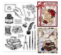 GLOBLELAND Tampons Transparents Stylos Livres Encre Mains Rose Lettre Cadres Tampons Transparent en Silicone pour la Fabrication de Cartes DIY Scrapbooking Photo Journal Album Décoration