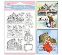 GLOBLELAND Tampons Transparents Travel Lady Tampons Transparents en Silicone Bâtiments Célèbres Mouette pour Bricolage Scrapbooking et Création de Cartes Album Photo Journal 6.3x4.33 pouce