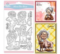 GLOBLELAND Tampons Transparents Vieille Dame Souriante pour Scrapbooking Tampons en Silicone pour Grand Mère Pêcheuse Tampon Transparent pour Femme Chat pour la Fabrication de Cartes le Gaufrage