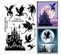 GLOBLELAND Tampons Transparents Vintage Château Style Médiéval Dragon Occidental Tampons Transparents Texte Timbre en Silicone pour DIY Scrapbooking Art Journals Cartes Décoratives