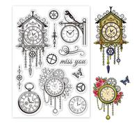 GLOBLELAND Tampons Transparents Vintage Clock Gear Horloge Oiseau Tampons en Caoutchouc Transparent Réveil Tampons en Silicone pour Bricolage Scrapbooking Album Photo Cartes 6.3x4.33 pouce