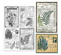 GLOBLELAND Tampons Transparents Vintage en Forme de Feuilles et de Plantes 5.8x8.3inch Texte Rétro Sceaux Transparents en Silicone pour Scrapbooking Cartes Fabrication Journal