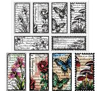 GLOBLELAND Tampons Transparents Vintage Fleurs pour Cartes Fabrication de Rétro Champignon Papillon Tampons Transparents en Silicone pour Cartes Faire Scrapbooking Photo Journal Décoration