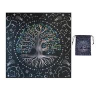 GLOBLELAND Tapis de de Divination Arbre de Vie en Velours Épais Motif Lunes et Étoiles avec Pochette de Rangement pour Cartes de Tarot. Idéal pour Les Débutants en Wicca