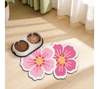 GLOBLELAND Tapis de nourriture en forme de fleur de cerisier pour animaux de compagnie 60 x 40 cm - Imprimé fleurs roses - Tapis de sol antidérapant absorbant pour chat et chien - Bol et distributeur