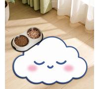 GLOBLELAND Tapis de nourriture en forme de nuages pour animaux domestiques 60 x 40 cm, joli tapis d'alimentation antidérapant absorbant pour chats, chiens, bol et distributeur d'eau