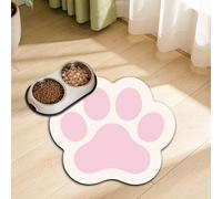 GLOBLELAND Tapis de nourriture en forme de patte de chat pour animaux domestiques - 45 x 40 cm - Rose - Empreintes de pattes de chaton - Tapis de sol absorbant pour chat et chien - Bol et distributeur