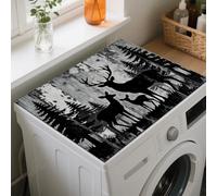 GLOBLELAND Tapis de Protection non Poussière Vintage pour Lave Linge et Sèche Linge Motif Cerfs Peinture à L'Encre Forêt de Pins 23.6x19.7 pouces D'Épaisseur. Protection Antidérapante