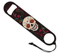 GLOBLELAND Tête de Mort Art Bar Lame Ouvre-Bouteille Bière Ouvre-Bouteille Barre en Acier Inoxydable Ouvre-Bouteille 178x38 mm/7x1.5 Plat Ouvre-Bouteille pour la Maison Cuisine Bar Restaurant