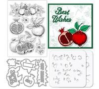 GLOBLELAND Timbre en Silicone Transparent de Grenade Découpe en Métal de Branche de Fleur Pochoirs de Peinture de Salutation de Fruit pour la Fabrication de Cartes le Scrapbooking L'Artisanat DIY