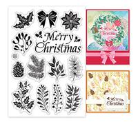 GLOBLELAND Timbres Transparents couronne de Noël pour DIY Scrapbooking Décor Plantes d'Houx Pommes de Pin Gui Poinsettia Tampons en Silicone Transparent pour Cartes d'Album Photo
