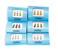 Globliss 6 Packs with 18 Long Indian Bindis face Gems Forehead Sticker Silver Golden Colorful